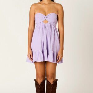 GETTING OUT OF HERE PURPLE STRAPLESS MINI DRESS
